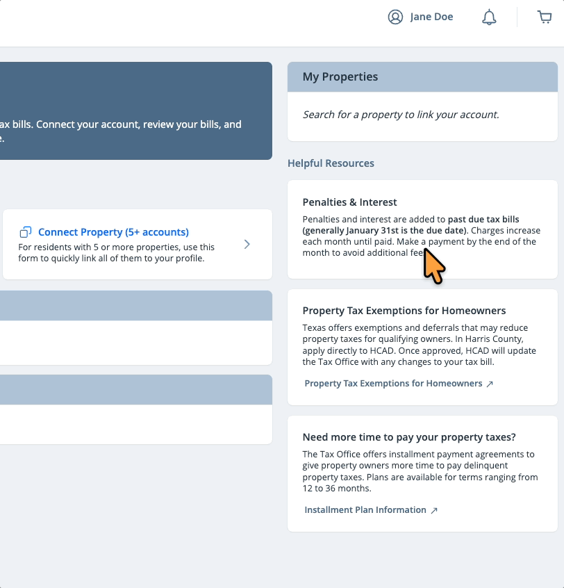 This image highlights the location of the Communication Preferences section in your MyHarrisCountyTax profile.